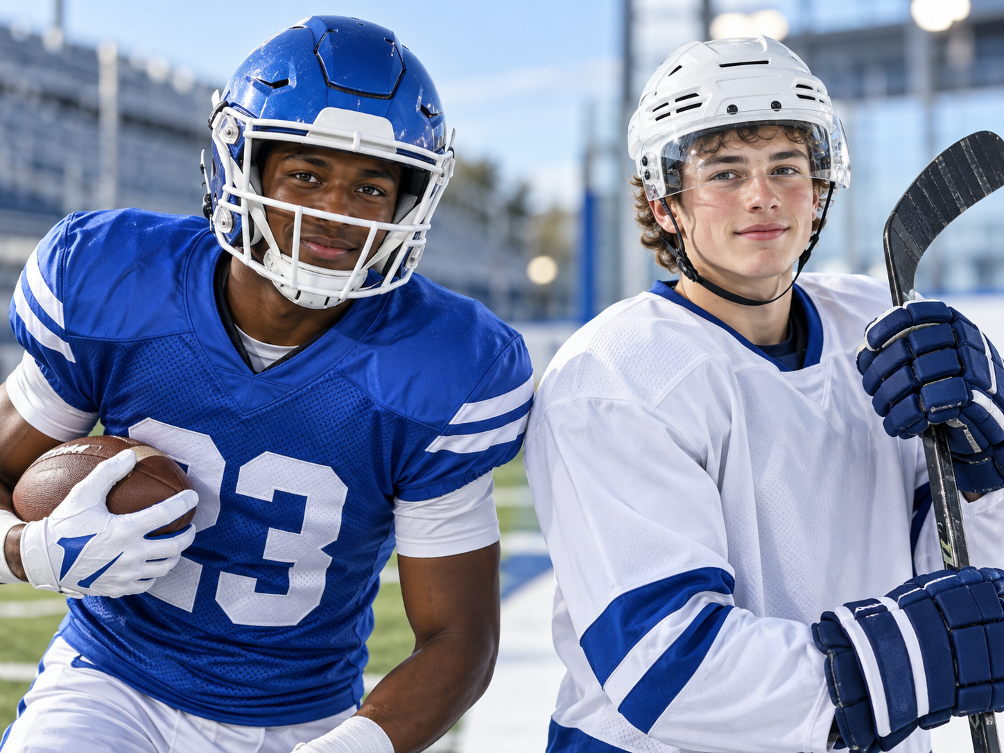 Illustrative football and hockey athletes