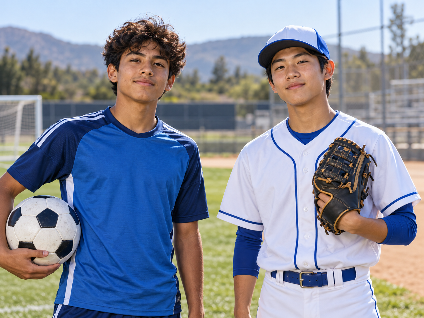 Illustrative soccer and baseball athletes